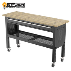 6 Foot Wide 2-Drawer Adjustable Height Mobile Workbench - Black